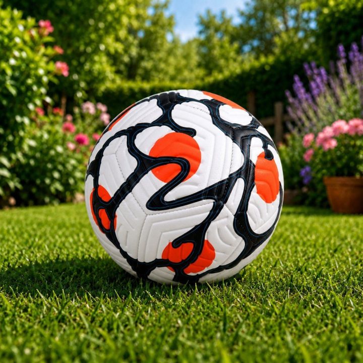 Baltas ir oranžinis žaislinis futbolo kamuolys, 5 dydis, 22 cm