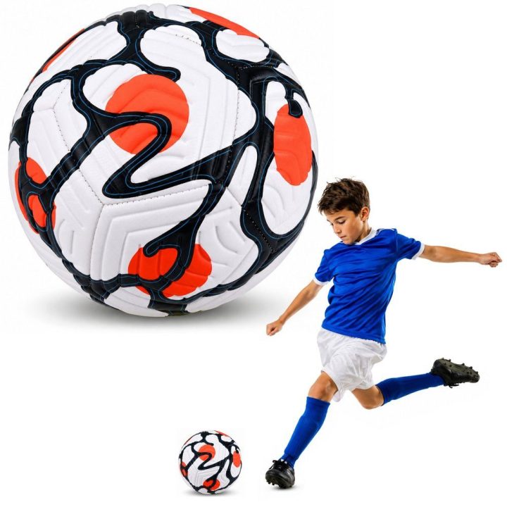 Baltas ir oranžinis žaislinis futbolo kamuolys, 5 dydis, 22 cm