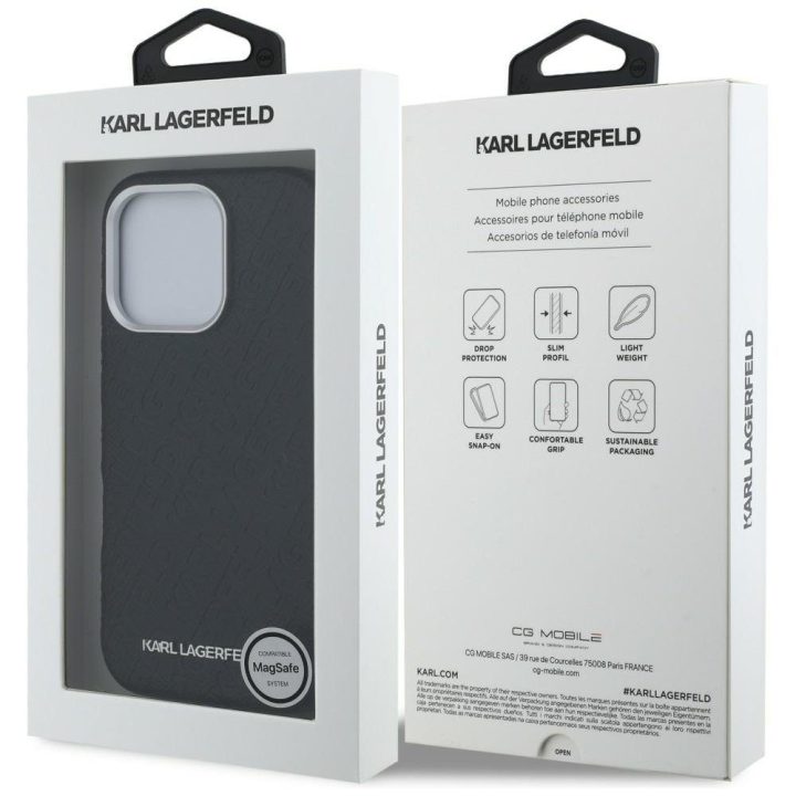 Telefono dėklas iPhone 16 Pro Max Karl Lagerfeld FW Stamped Karl MagSafe, juodas