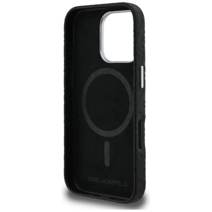 Telefono dėklas iPhone 16 Pro Max Karl Lagerfeld FW Stamped Karl MagSafe, juodas