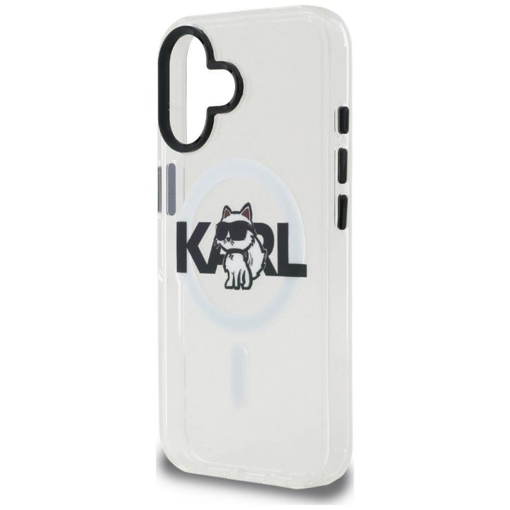 Telefono dėklas iPhone 16 Karl Lagerfeld IML Choupette Sketch Logo MagSafe, skaidrus