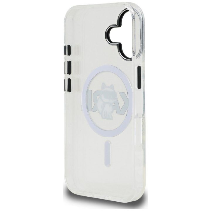 Telefono dėklas iPhone 16 Karl Lagerfeld IML Choupette Sketch Logo MagSafe, skaidrus