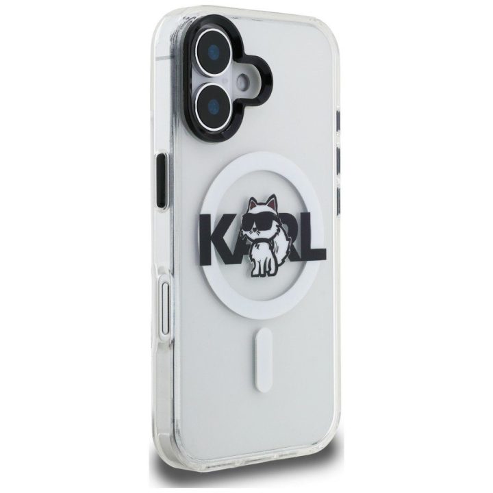 Telefono dėklas iPhone 16 Karl Lagerfeld IML Choupette Sketch Logo MagSafe, skaidrus