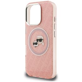 Telefono dėklas iPhone 16 Pro Karl Lagerfeld IML Glitter Karl & Choupette Heads Logo MagSafe, rožinis