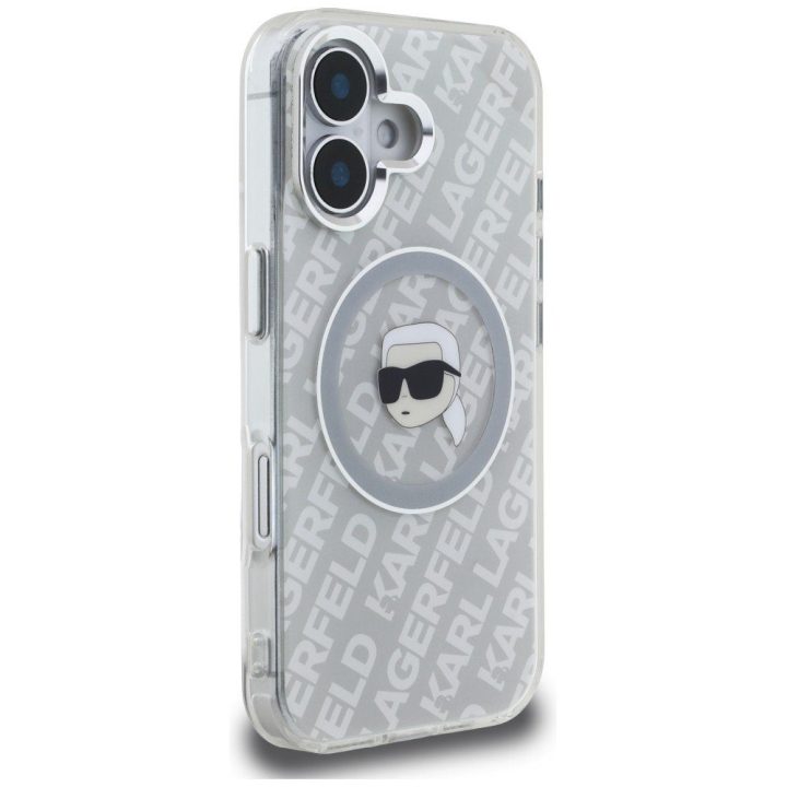 Telefono dėklas iPhone 16 Karl Lagerfeld IML Karl Head Logo MagSafe, pilkas
