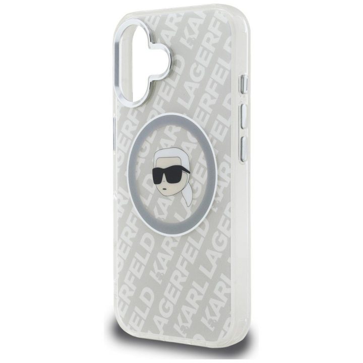 Telefono dėklas iPhone 16 Karl Lagerfeld IML Karl Head Logo MagSafe, pilkas