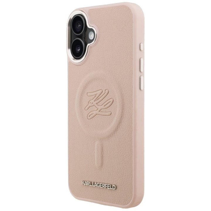 Telefono dėklas iPhone 16 Plus Karl Lagerfeld Initial & Metal Logo MagSafe, rožinis
