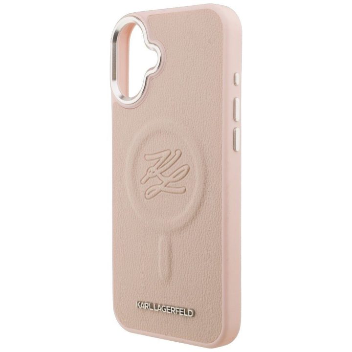 Telefono dėklas iPhone 16 Plus Karl Lagerfeld Initial & Metal Logo MagSafe, rožinis