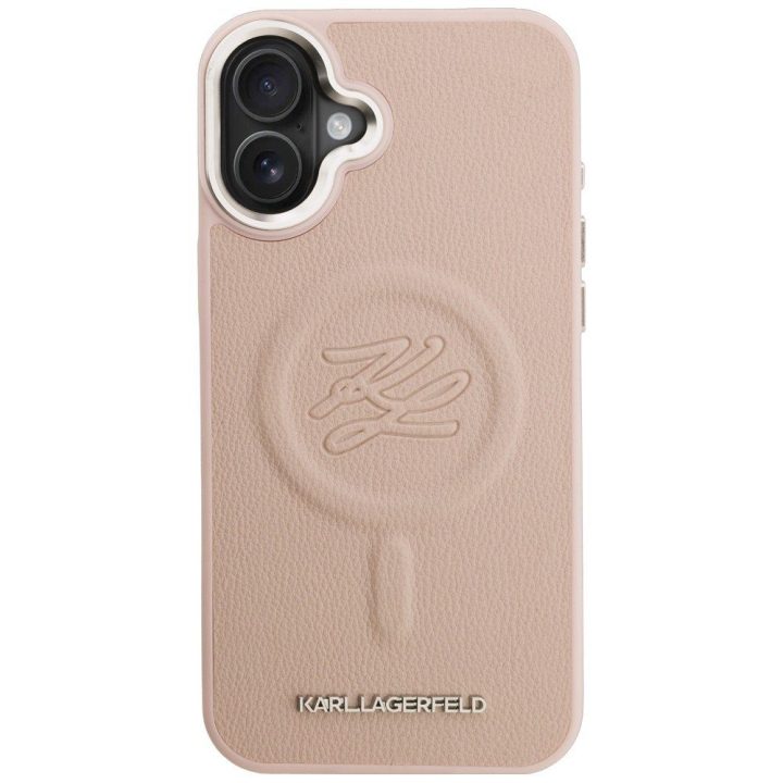 Telefono dėklas iPhone 16 Plus Karl Lagerfeld Initial & Metal Logo MagSafe, rožinis