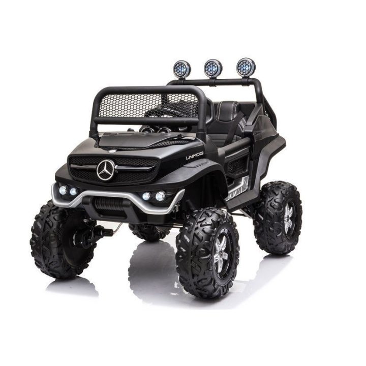 Juodas akumuliatorinis automobilis Mercedes Unimog S 4x45W