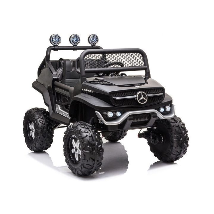 Juodas akumuliatorinis automobilis Mercedes Unimog S 4x45W