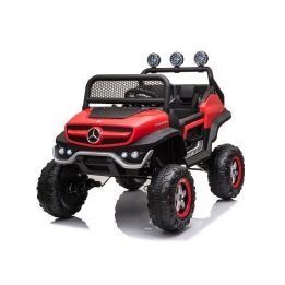 Raudonas akumuliatorinis automobilis Mercedes Unimog S