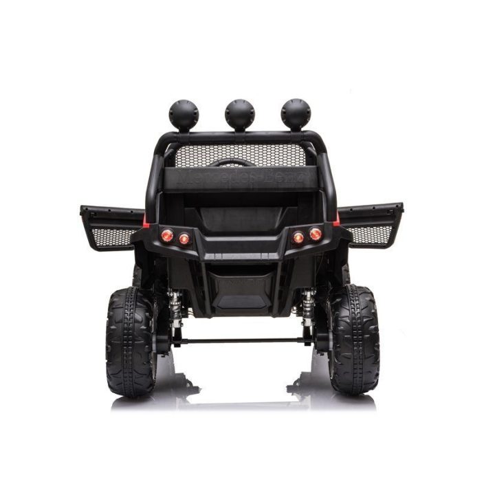 Raudonas akumuliatorinis automobilis Mercedes Unimog S