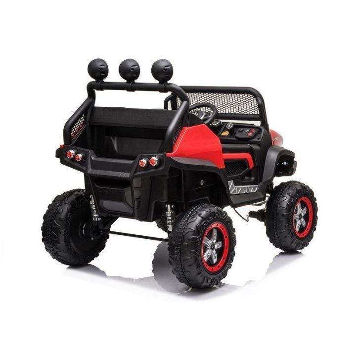 Raudonas akumuliatorinis automobilis Mercedes Unimog S