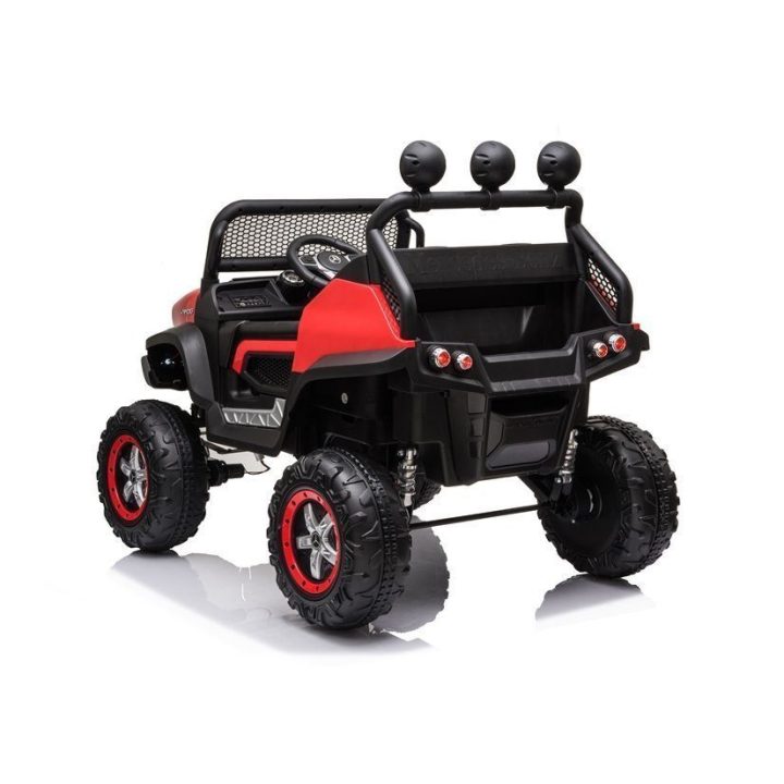Raudonas akumuliatorinis automobilis Mercedes Unimog S