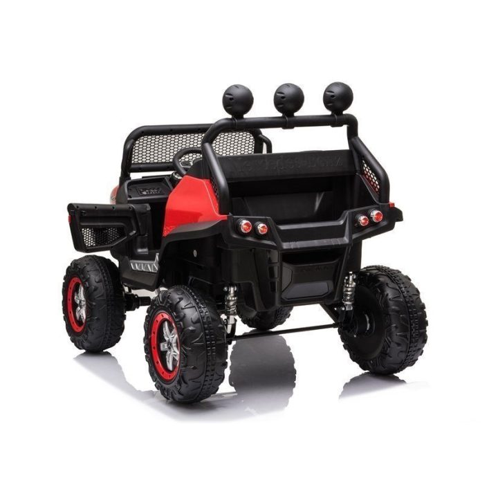 Raudonas akumuliatorinis automobilis Mercedes Unimog S