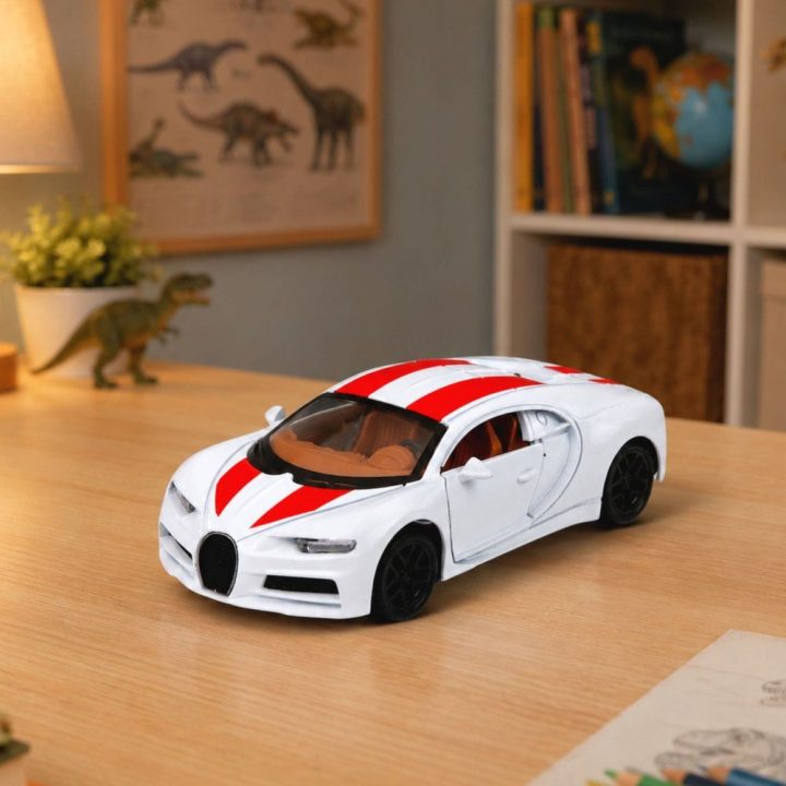 Baltas žaislinis sportinis automobilis 1:32 su šviesomis ir garsais