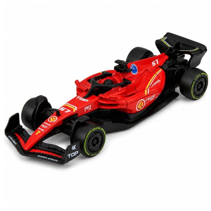 Raudonas žaislinis formulinis lenktyninis automobilis 1:43 su pull-back pavara