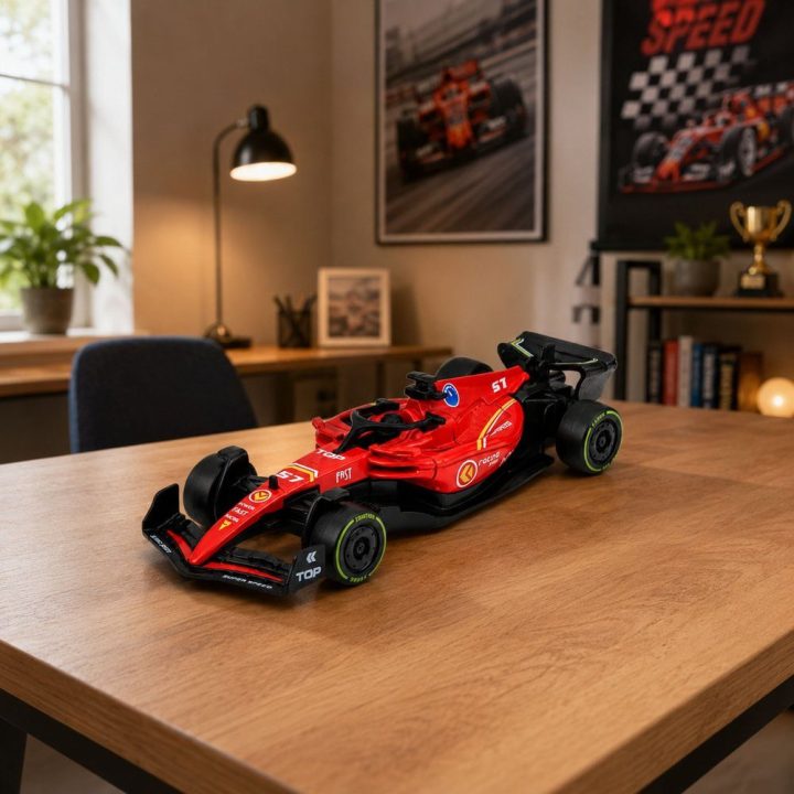 Raudonas žaislinis formulinis lenktyninis automobilis 1:43 su pull-back pavara