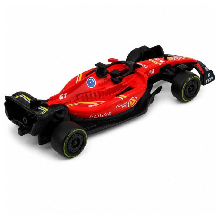 Raudonas žaislinis formulinis lenktyninis automobilis 1:43 su pull-back pavara