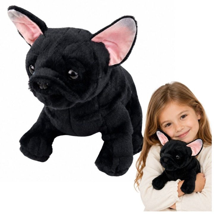 Juodas pliušinis prancūzų buldogas 22 cm