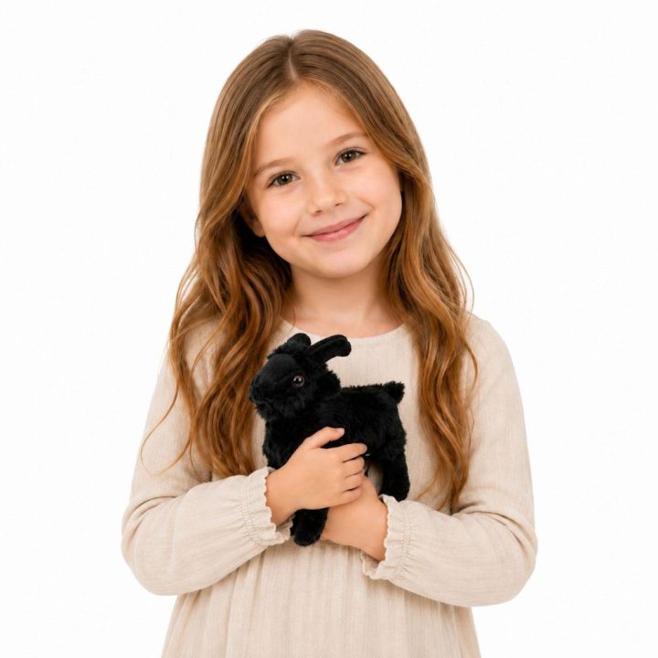 Juoda pliušinė ožka vaikams, 16 cm