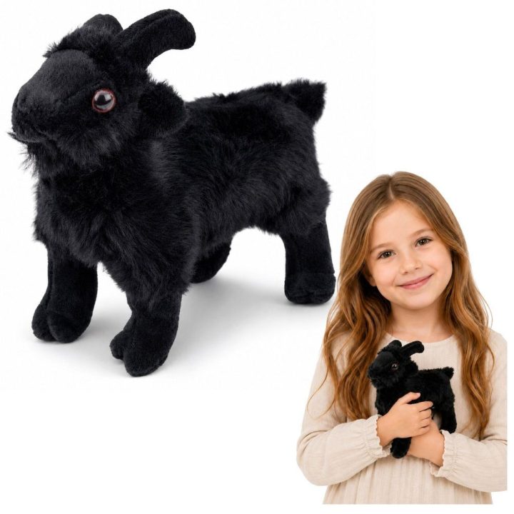 Juoda pliušinė ožka vaikams, 16 cm