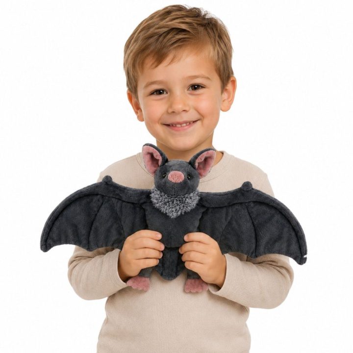 Pilkas pliušinis šikšnosparnis su lankstomais sparnais, 57 cm