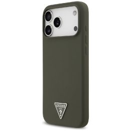 Telefono dėklas iPhone 17 Pro Max Guess Silicone Triangle Logo MagSafe, žalias