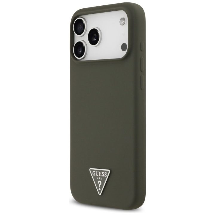 Telefono dėklas iPhone 17 Pro Max Guess Silicone Triangle Logo MagSafe, žalias