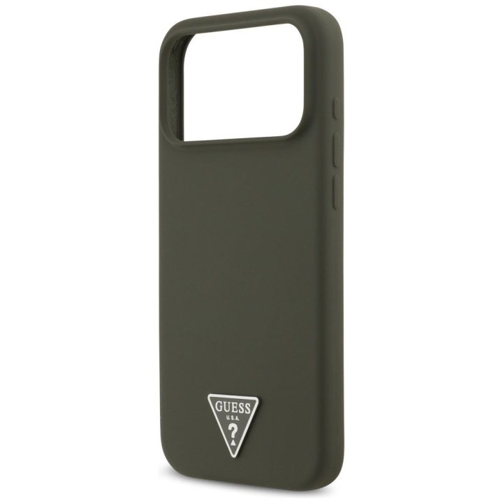 Telefono dėklas iPhone 17 Pro Max Guess Silicone Triangle Logo MagSafe, žalias