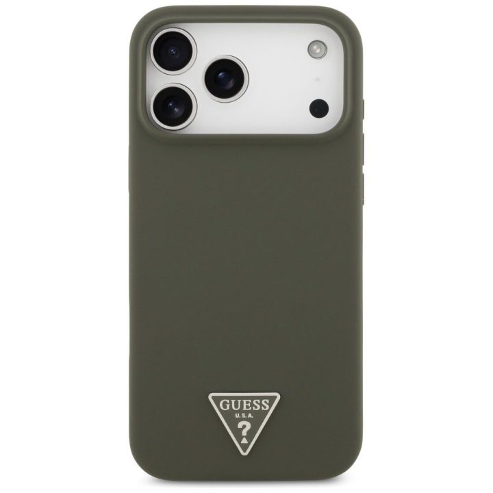 Telefono dėklas iPhone 17 Pro Max Guess Silicone Triangle Logo MagSafe, žalias