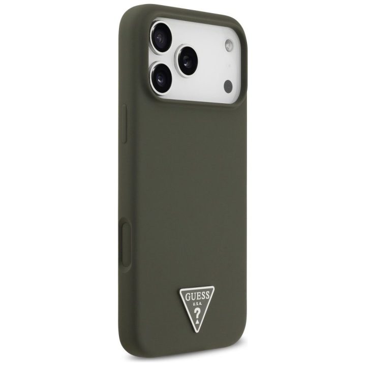 Telefono dėklas iPhone 17 Pro Max Guess Silicone Triangle Logo MagSafe, žalias