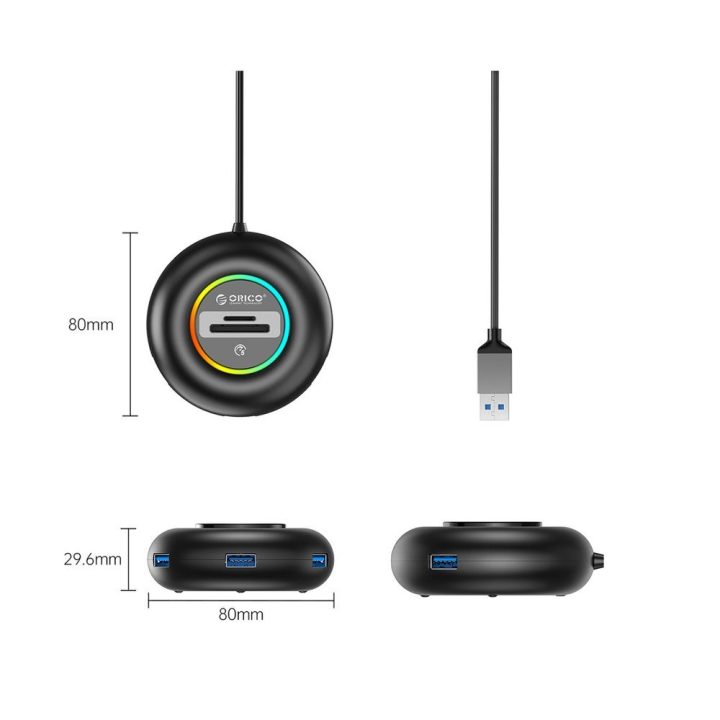 USB šakotuvas Orico YXR5-U3 4 prievadų, su SD ir microSD skaitytuvu, 1,8 m, juodas