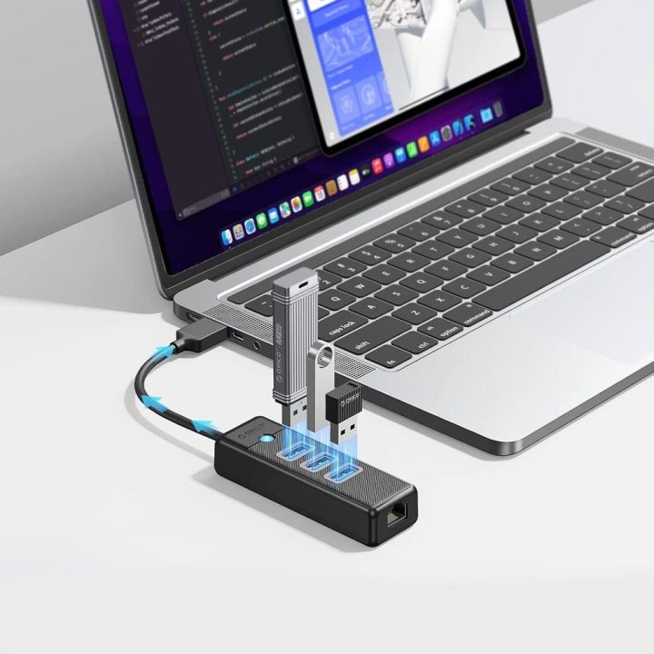 USB šakotuvas 4 prievadų Orico PW3UR25-U3, 3 × USB-A 3.0 ir RJ45 2,5G Ethernet, juodas