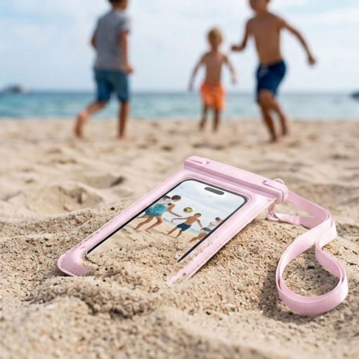 Tech-Protect UWC7 vandeniui atsparus dėklas telefonui iki 6,9", rožinis