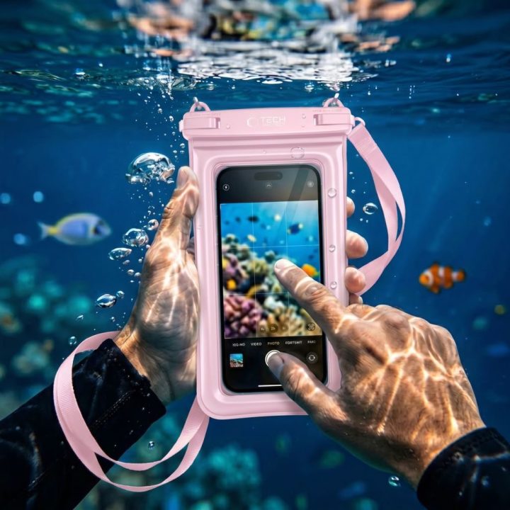 Tech-Protect UWC7 vandeniui atsparus dėklas telefonui iki 6,9", rožinis