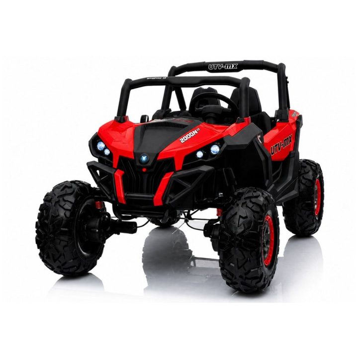 Juodas akumuliatorinis automobilis Jeep XMX su atidaromomis durimis ir šviesomis