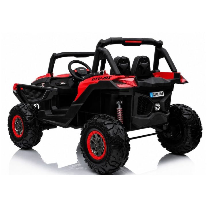 Juodas akumuliatorinis automobilis Jeep XMX su atidaromomis durimis ir šviesomis