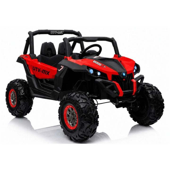 Juodas akumuliatorinis automobilis Jeep XMX su atidaromomis durimis ir šviesomis