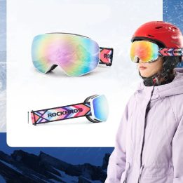 Vaikiški slidinėjimo akiniai Rockbros SP284, pilka / rožinis veidrodinis stiklas, balti
