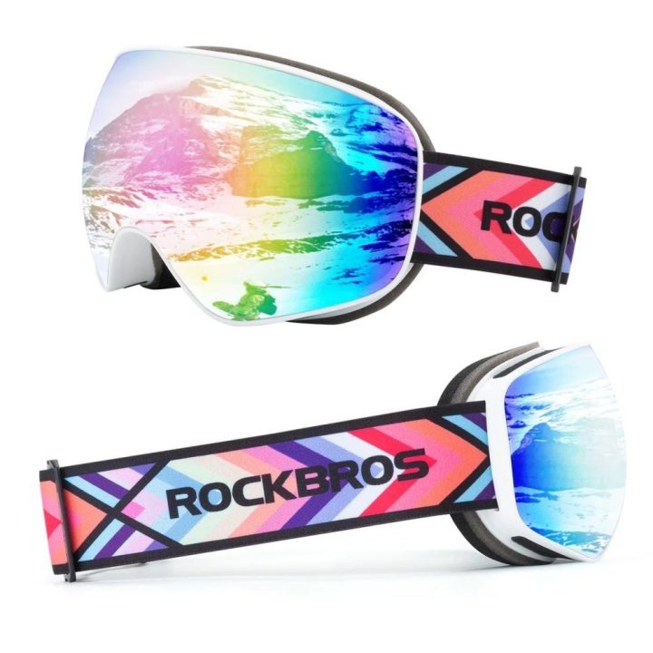 Vaikiški slidinėjimo akiniai Rockbros SP284, pilka / rožinis veidrodinis stiklas, balti