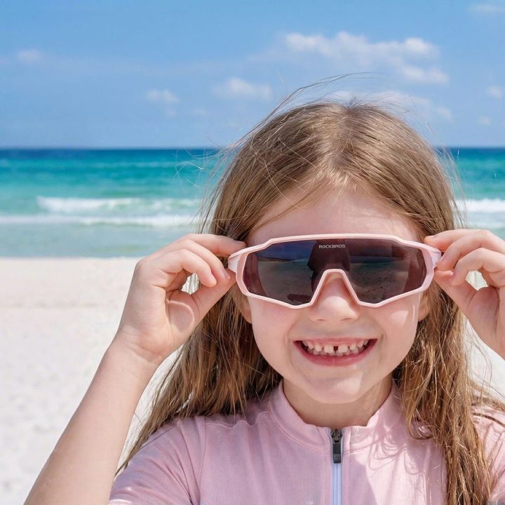 Vaikiški fotochrominiai dviračio akiniai Rockbros SP383 su UV400 apsauga, rožiniai