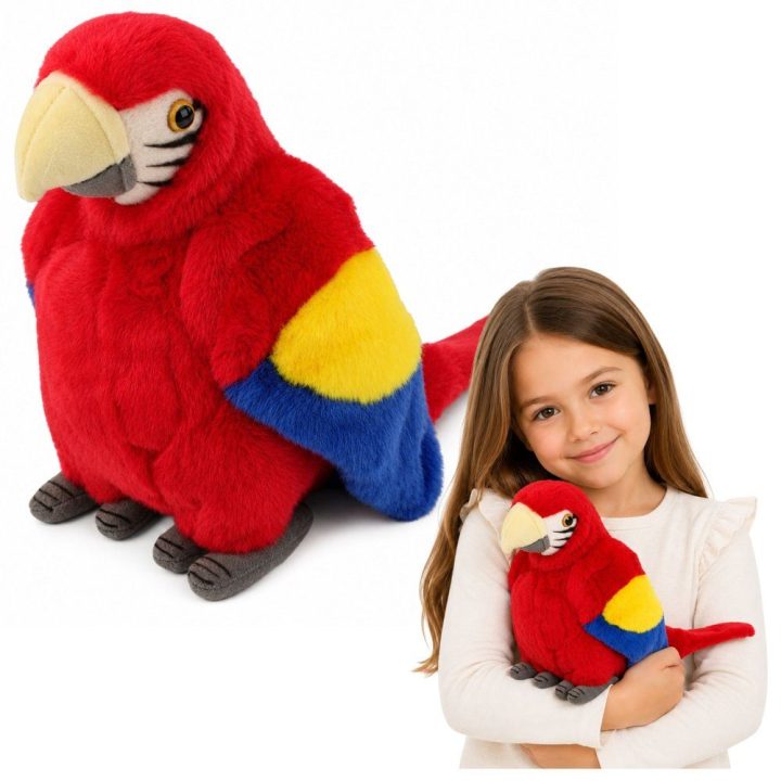 Raudona pliušinė ara papūga 24 cm