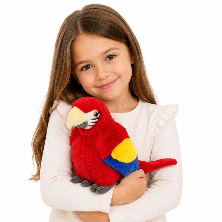 Raudona pliušinė ara papūga 24 cm