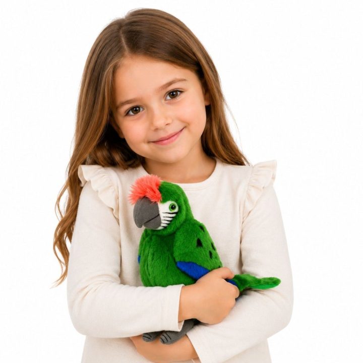 Žalias pliušinis ara papūgos žaislas, 24 cm