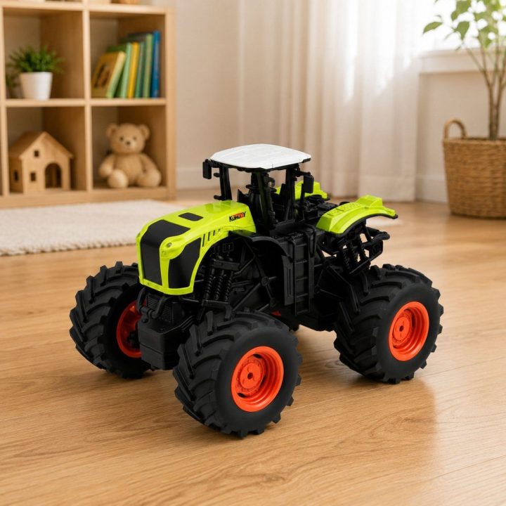 Žalias žaislinis RC traktorius su šviesomis ir garsais, 1:16