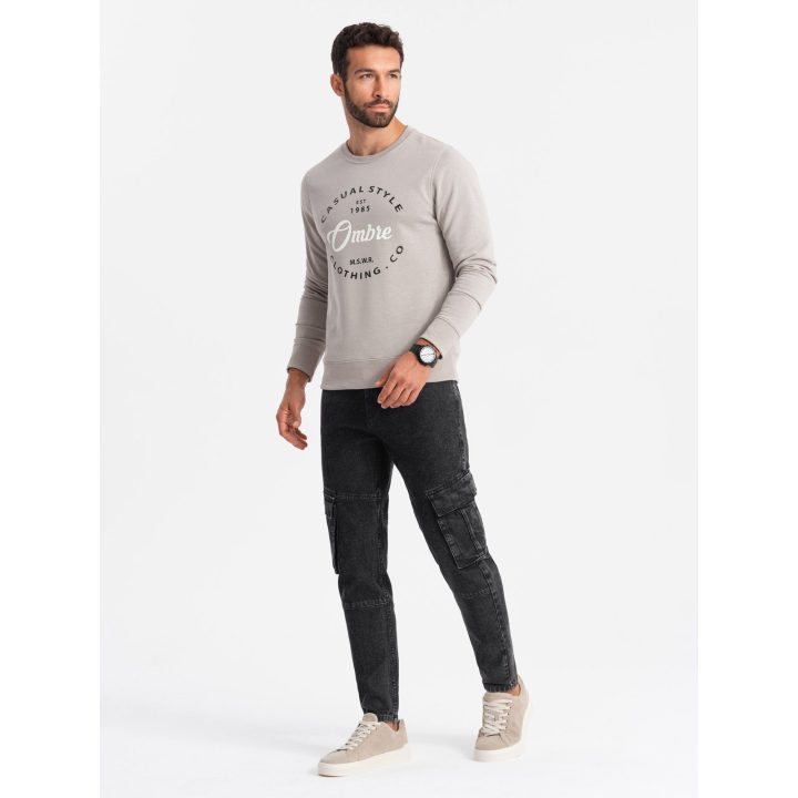 Vyriškos juodos cargo kelnės slim fit su bleached efektu