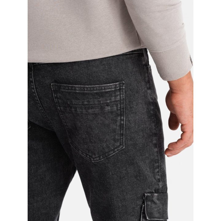 Vyriškos juodos cargo kelnės slim fit su bleached efektu