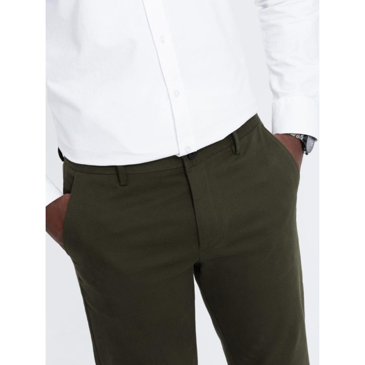 Moteriškos alyvuogių spalvos slim fit chino kelnės